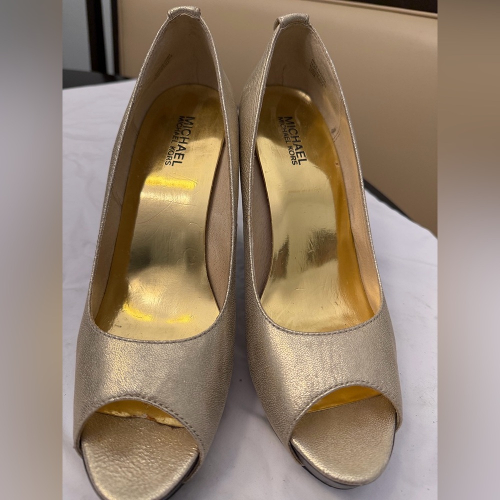 Michael Kors Metallic Gold Peep Toe Heels
